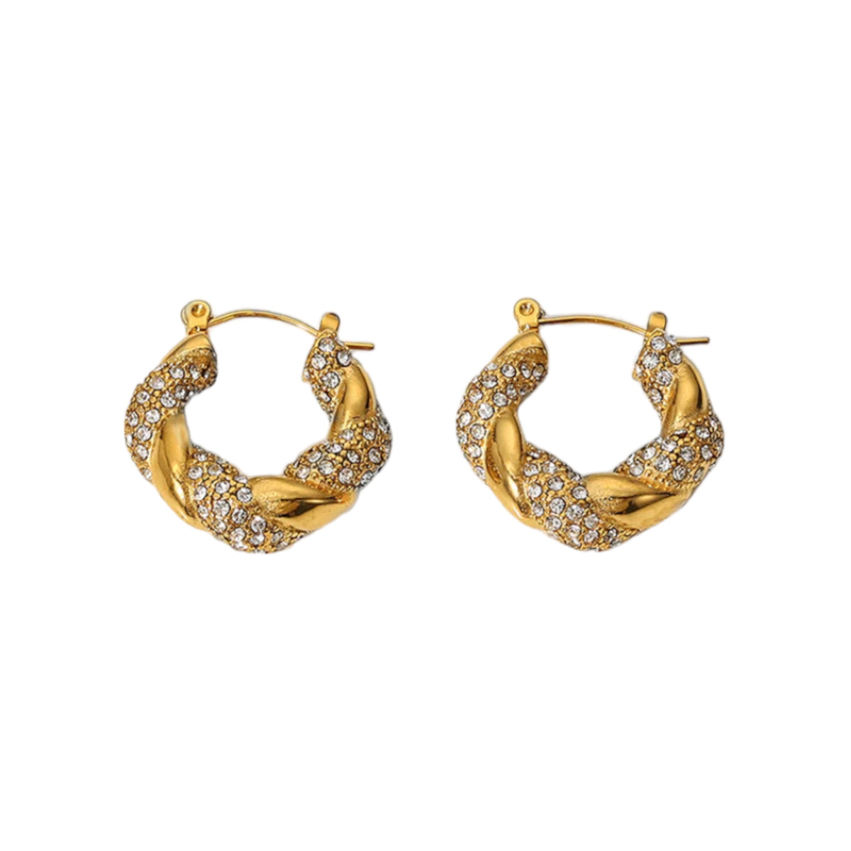 Sugar Stud Hoops Earrings- crystal clear zirconia crystals-Gold