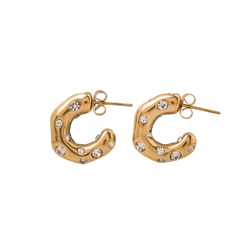 Amelia Earrings stud hoops stainless steel clear zirconia crystals-gold