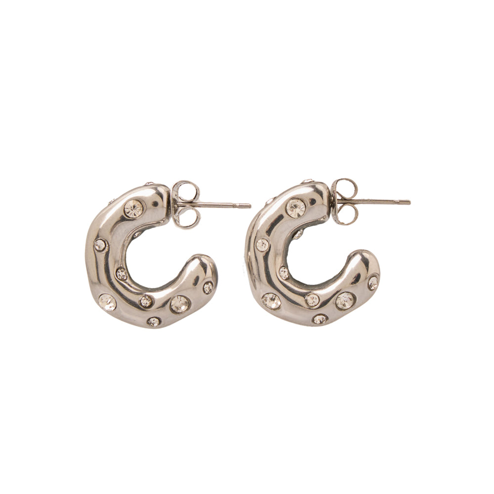 Amelia Earrings stud hoops stainless steel clear zirconia crystals-silver