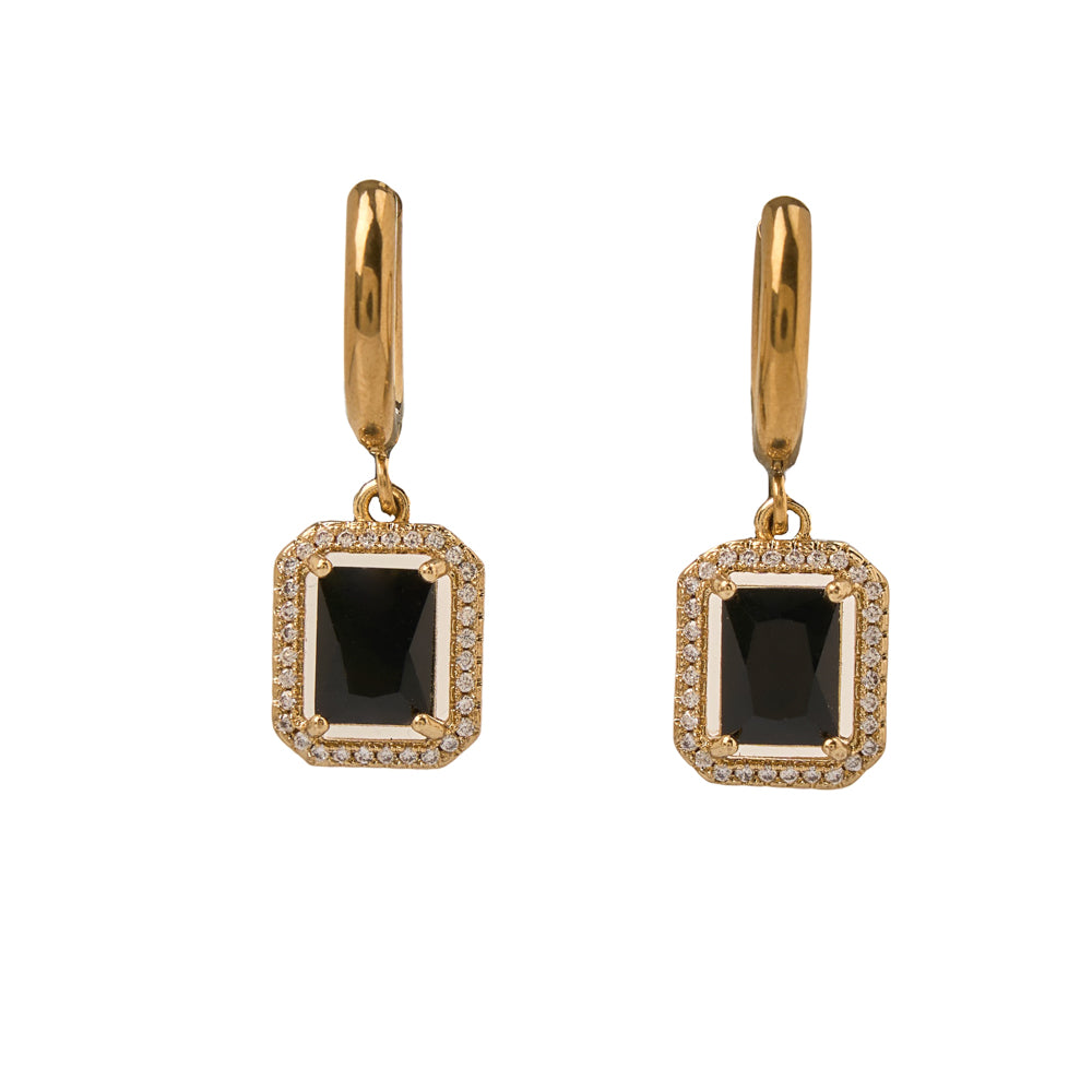 Vivian Earrings stainless steel black zirconia crystals - gold