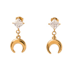 Crystal Moon stud Earrings - gold