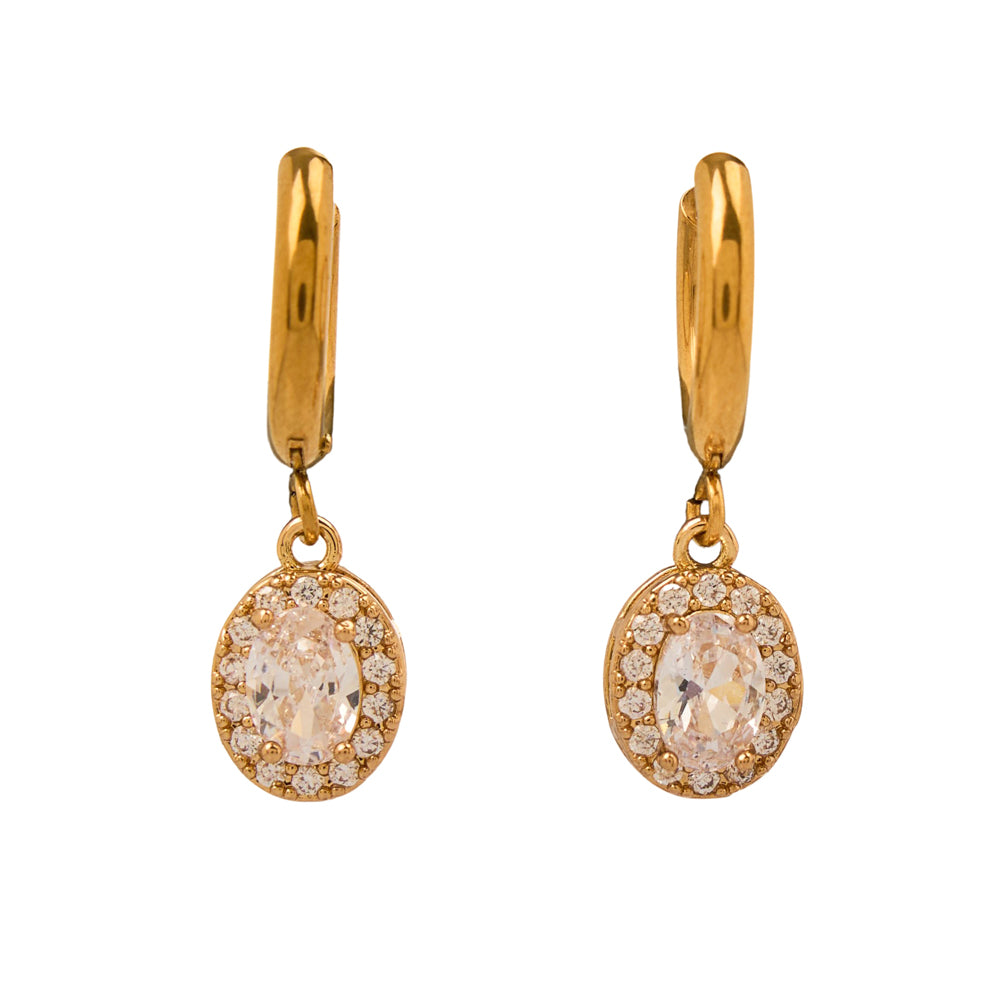 Vivian Oval Earrings stainless steel clear zirconia crystals - gold