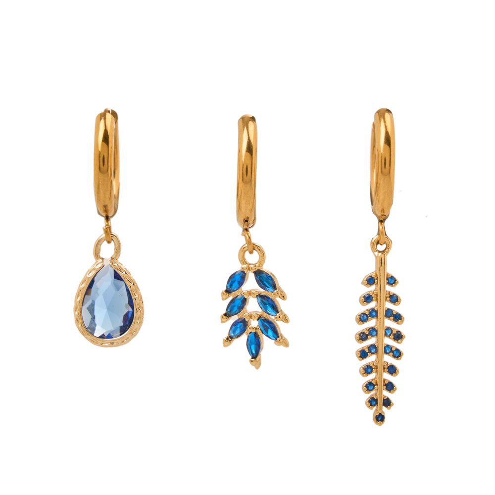 Ocean Crystals Earrings set stainless steel - gold