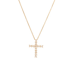 Heart Cross Necklace stainless steel clear zirconia crystals - gold