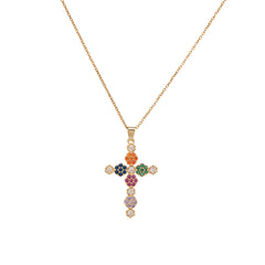 Lucia Cross Necklace stainless steel colourful zirconia crystals - gold