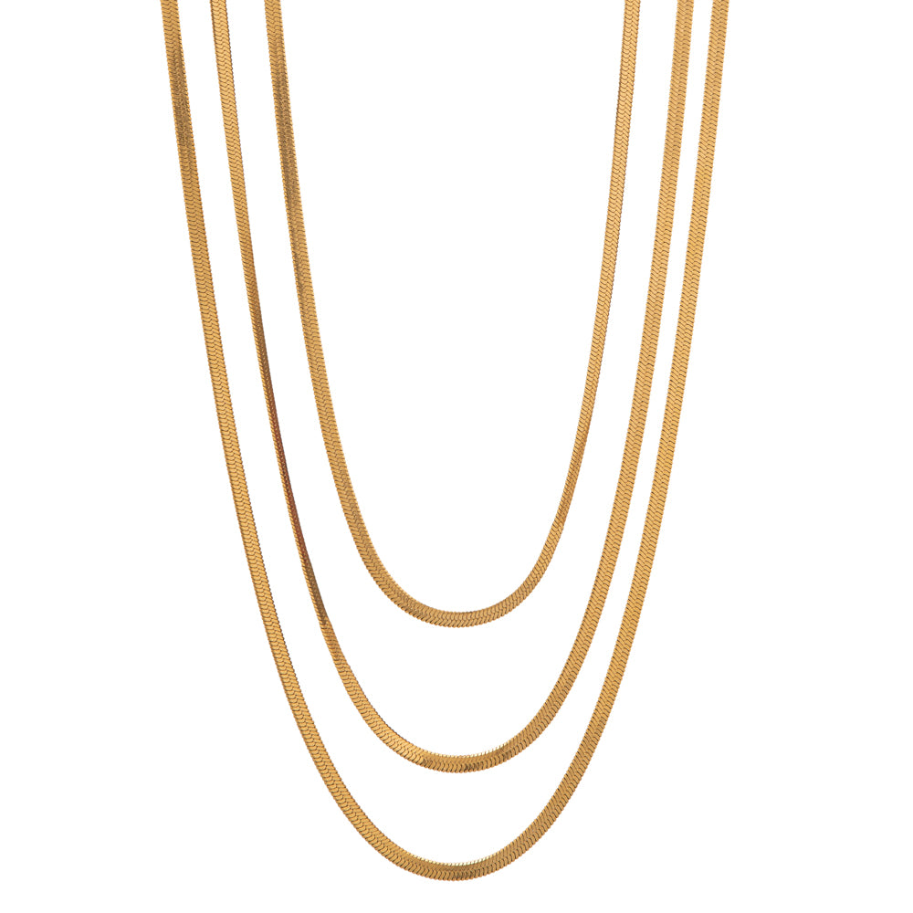 Triple Snake Chain Necklace stainless steel - gold