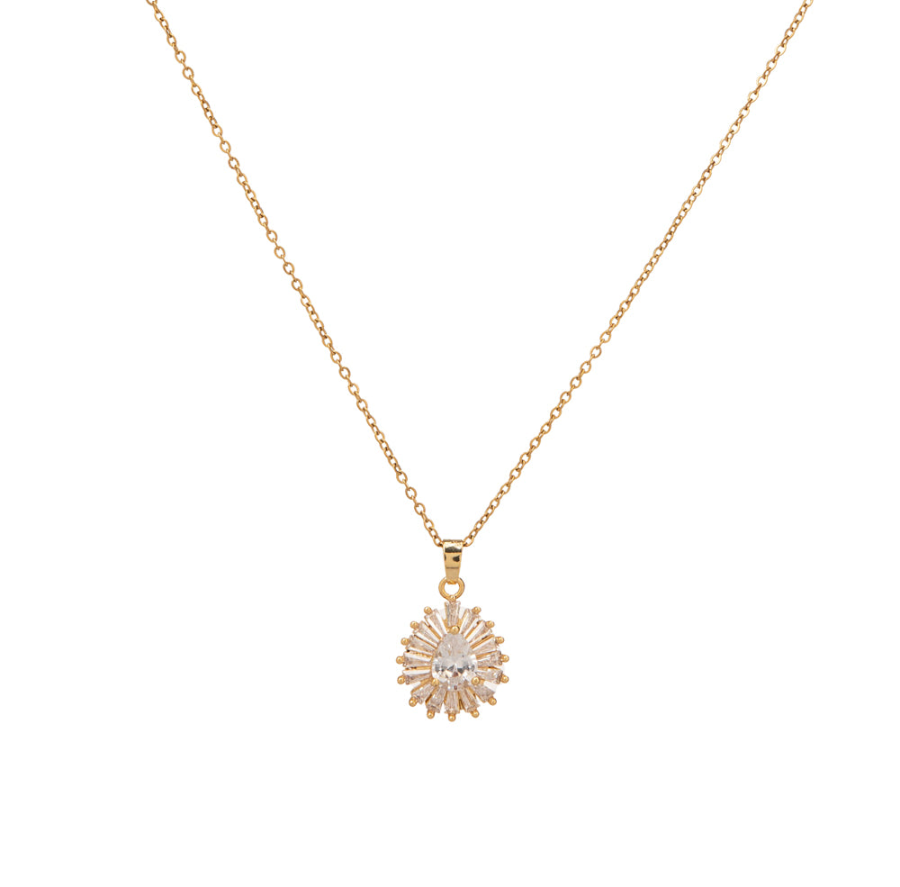 Luna Necklace stainless steel clear zirconia crystals - gold