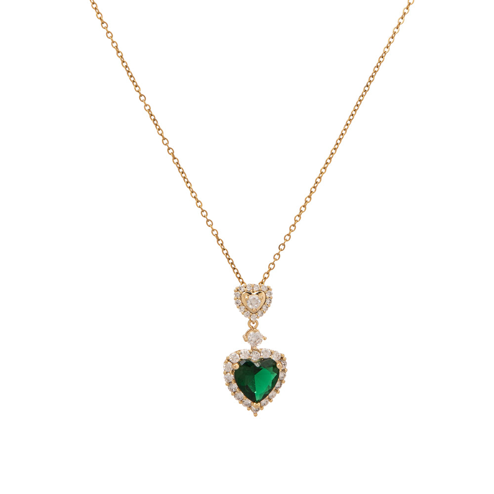 Venus Necklace stainless steel clear-green zirconia crystals - Gold