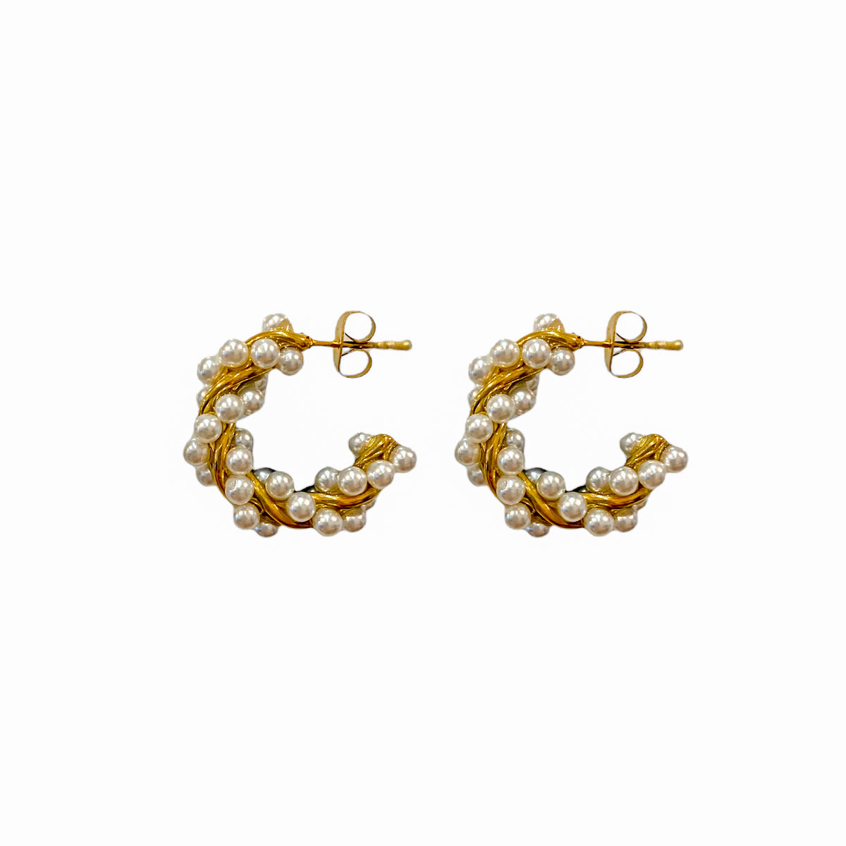Chic Pearls Earrings Stud Hoops - Gold
