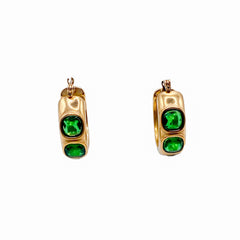 Monica Earrings stud hoops stainless steel Green zirconia crystals-gold