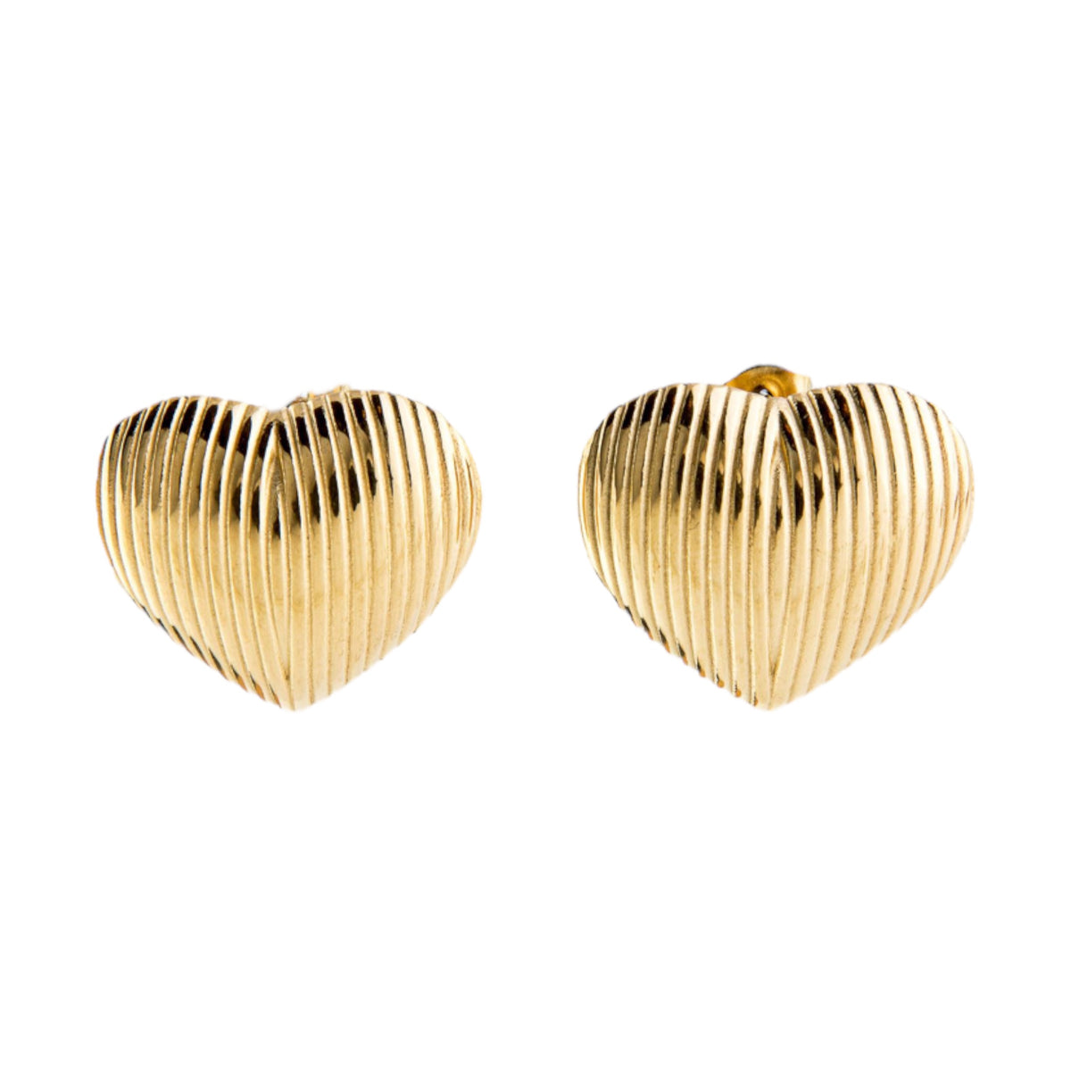 Stud Earrings Ribbed Hearts Stainless Steel