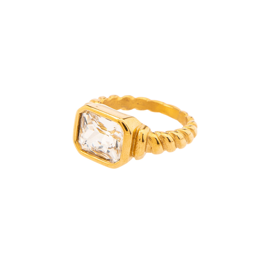 Belle δαχτυλίδι ατσάλινο clear zirgon crystal-gold