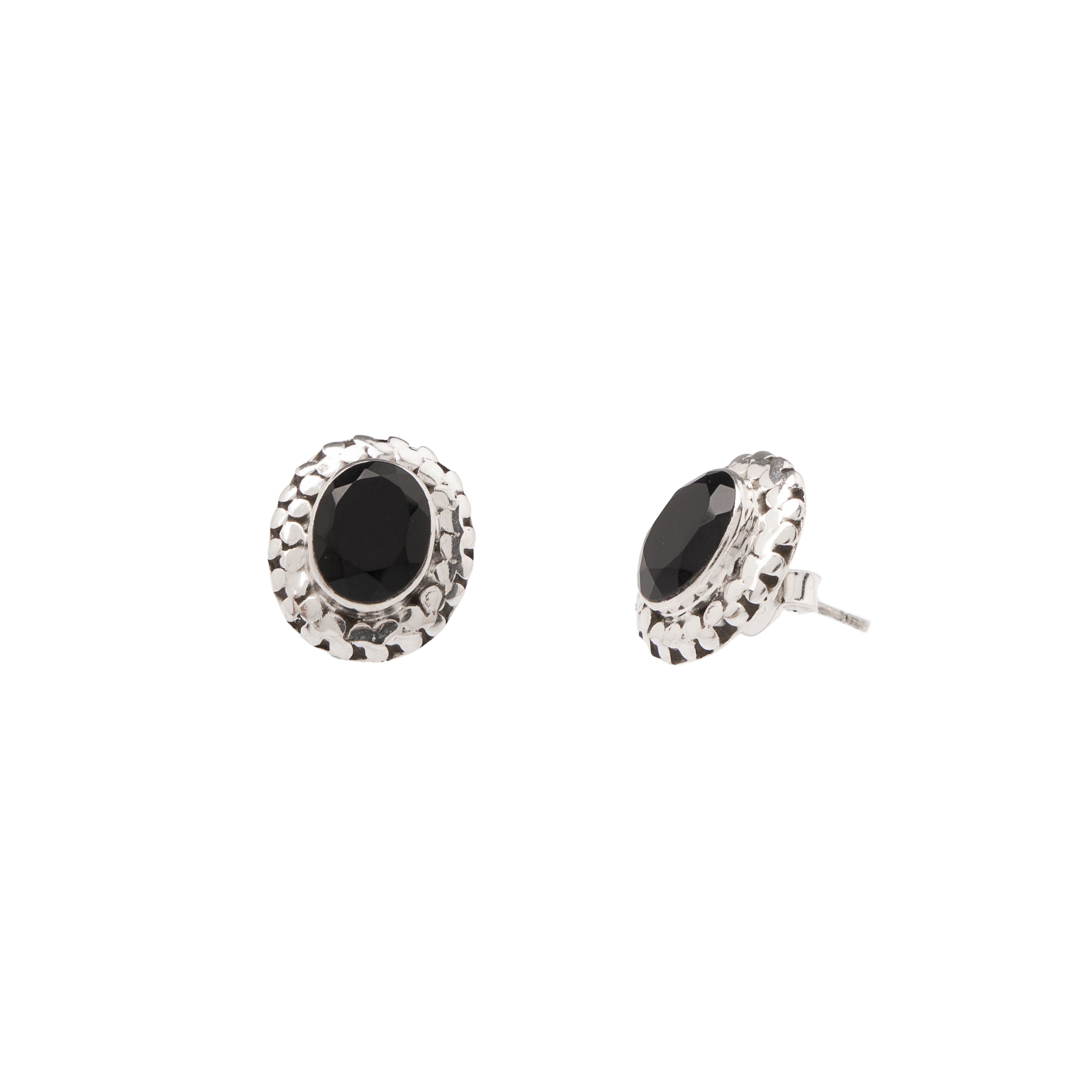 Black Onyx Stud Earrings Silver 925