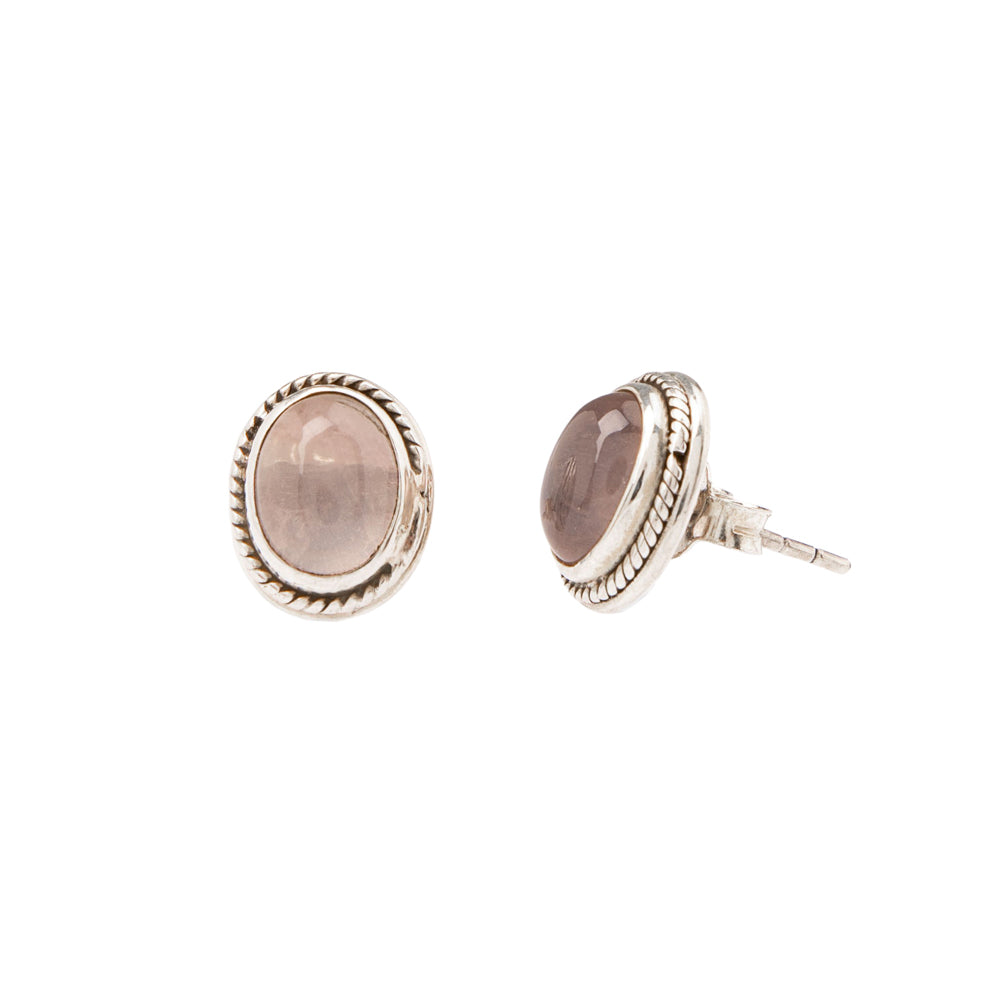 Rose Quartz Oval Stud Earrings Sterling Silver 925
