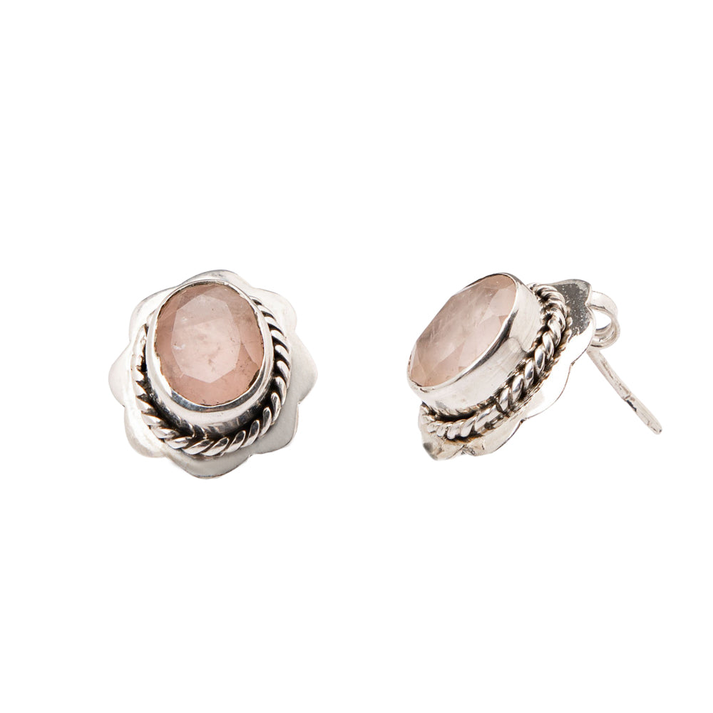 Rose Quartz Stud Earrings Silver 925