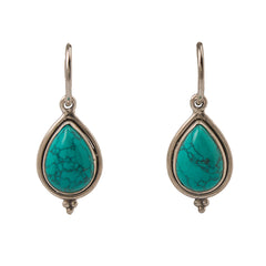 Blue Turquoise Drop Hoops Sterling Silver 925
