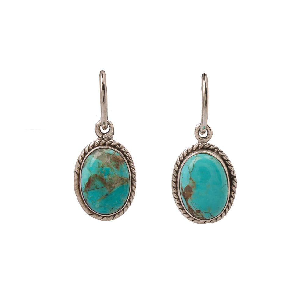 Blue Turquoise Oval Hoops Sterling Silver