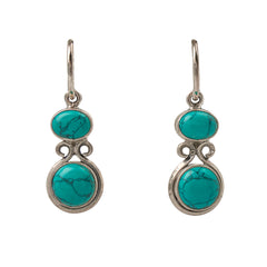 Blue Turquoise Double Hoops Sterling Silver 925