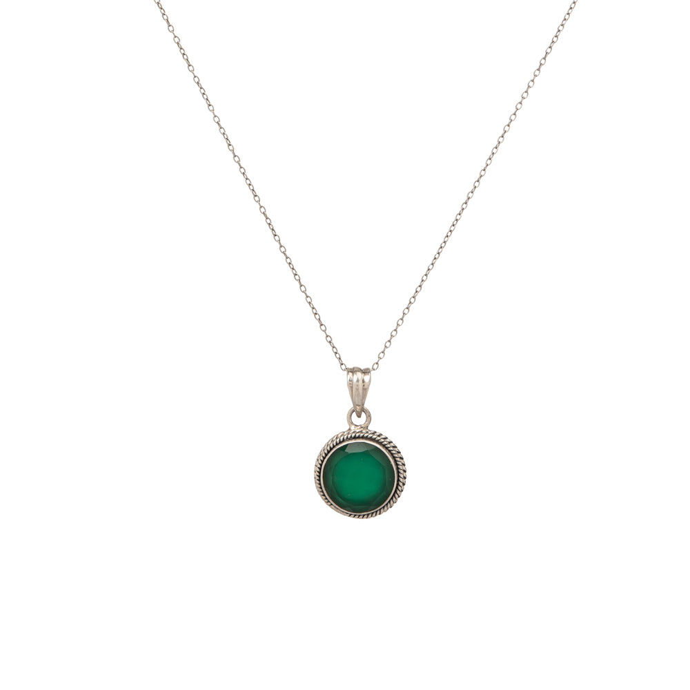Green Onyx Round Gemstone Necklace Sterling Silver 925